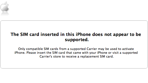 Перевод no supported application. Could not activate iphone.